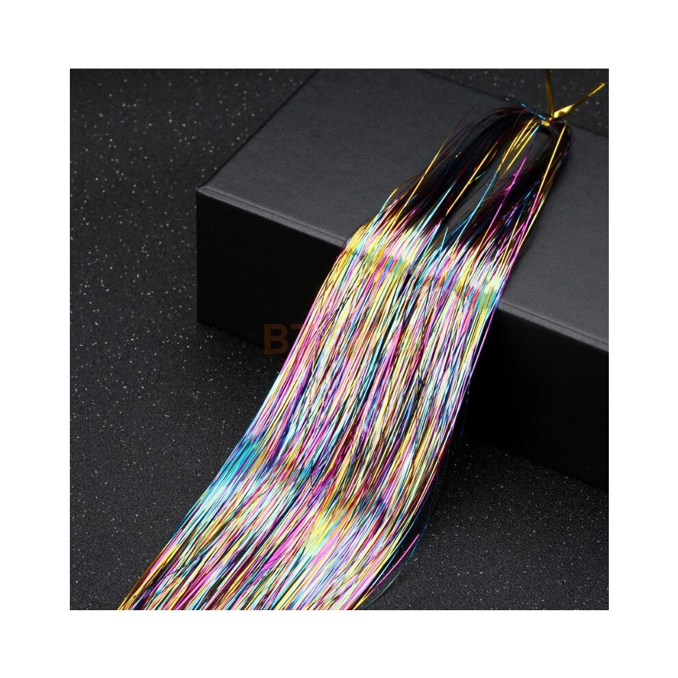 (Color2) 2Pcs Hair Tinsel Glitter Extensions Sparkling Shiny Hair Tensile Rainbow New
