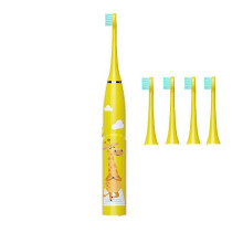 (As show, One size) Kids Electric Toothbrushes With 4 Brush Heads, 3 Modes With Memory, Ipx7 Waterproof, 2 Minutes Build-2-12Yellow