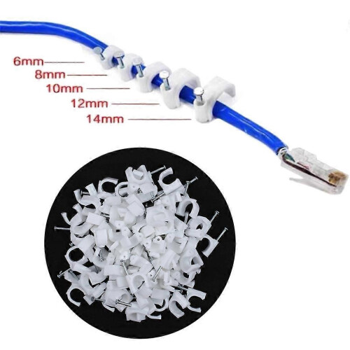 (20mm, One size) PE Plastic Flat Wire Cable Clips High Carbon Steel , White, 4mm 1