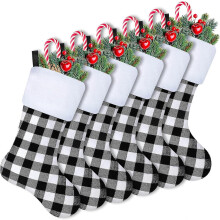 (As show, One size) Heyone 18.8 Inch Christmas Stockings Christmas Plaid Stockings Fireplace Hanging Stockings Buffalo Plaid with Cuff for Christmas Party Decoration (6,