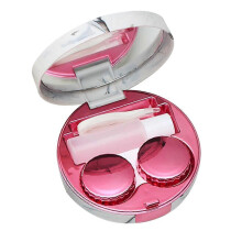 (As show, One size) Contact Lens Case, Leak-Proof Contact Case Travel With Cleaner Washer Holder Tweezers-Rose Red