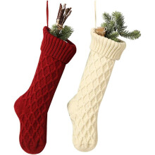 (As show, One size) Heyone Cable Knit Christmas Stockings 18 Inches Large Size Classic Decorations Gift Set Of 2