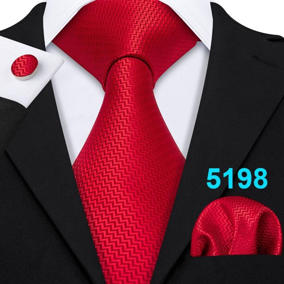 (as the picture, N-5198) Barry.wang Red Tie For Men Designer Silk Jacquard Woven Necktie Handkerchief Cufflinks Set