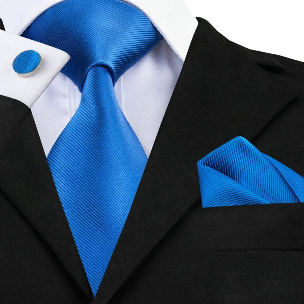 (as the picture, N-0850) Hi-tie 20 Colors Mens Solid Necktie Handkerchief Cufflinks Set For Party Wedding Red Blue Gold Tie