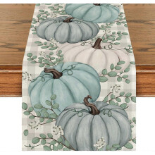 (As show, One size) Buffalo Plaid Pumpkins Leaves Eucalyptus Fall Table Runner, Autumn Thanksgiving Kitchen Dining Table Decoration for Home Party Decor 13x72 Inch