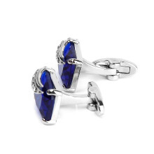 (As show, One size) Fashion Blue Rhinestone Decor Cufflinks Suit Shirt Cuff Links Men's Gift