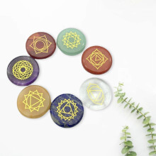 (As show, One size) 7Pcs Crystal Stones Natural Gemstones with Engraved Symbol Tumbled Polished Stone Kit for Yoga Meditation , Round 25x5mm