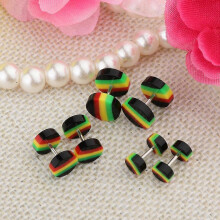 (As show, One size) 6 Pieces Acrylic Ear Earrings Flesh Tunnel Stainless Steel Fake Plugs 18g