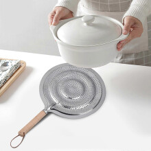 (As show, One size) 21cm Heat Diffuser Insulation Pad Wood Handle Silver Cooking Plate Cooking Induction Adapter for Kitchen Tools Gadgets Cookware Accessories