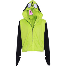 (M, Green) Men's Gir Invader Cosplay ZIM Hoodie Zip Up Sweatshirt Hooded Sweater Jacket for Halloween Christmas