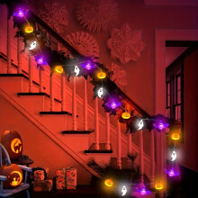 (Warm light color, 3 Meters 20 Lights 2 Mode Lighting) 1pc LED Halloween Pumpkin, Bat & String Lights - Energy-Efficient Battery-Powered Indoor Decor for Home, Bedroom, Party, Halloween Decorations