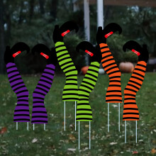 (6pcs) 6-Pack Spooky Witch Legs Yard Stakes - Durable Plastic Outdoor Halloween Decorations with No Power Required, Easy Stake Mounting