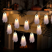 (Warm color (battery box powered) 8 flashing modes) 1 Set of 10 Halloween Lights 10 Ghost Ice Bar Lights. Ghost Curtain Lights. Halloween Lights - Horror Decorations - Haunted House Decorations