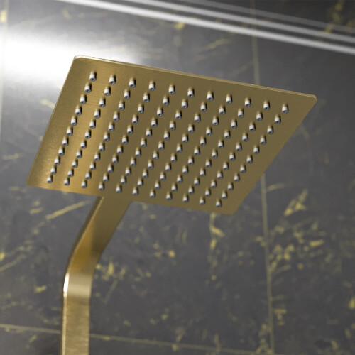 NES Home Nes Home 250mm Square Rainfall Brushed Brass Overhead Shower Slim Head 1