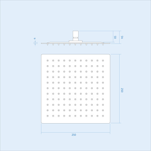NES Home Nes Home 250mm Square Rainfall Brushed Brass Overhead Shower Slim Head 2