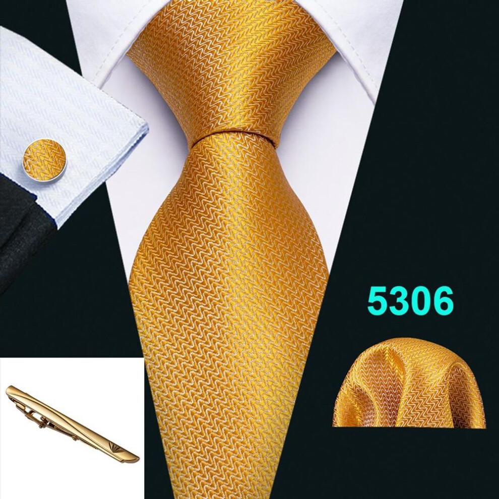 (as the picture, N-5306) Barry.wang Ties For Men Paisley Stripes Silk Necktie Hanky Cufflinks Gold Tie Clip For Wedding Business