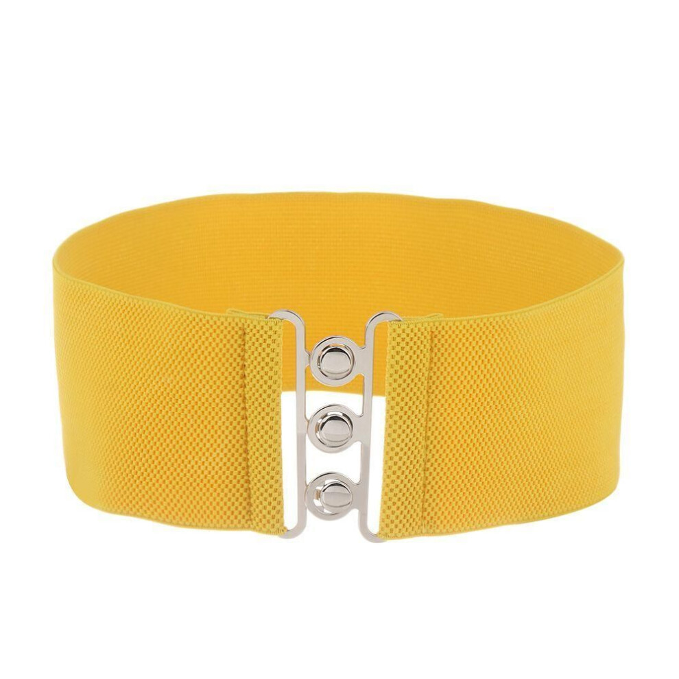 (yellow) Ladies Stretch Casual Wide Elastic Belt Metal Buckle Waistband Waist Band Dress Cummerbands