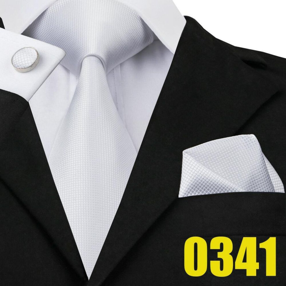 (as the picture, N-0341) Barry.wang White Beige Silk Tie Mens Fashion Jacquare Necktie Handkerchief Cufflinks Formal Wedding