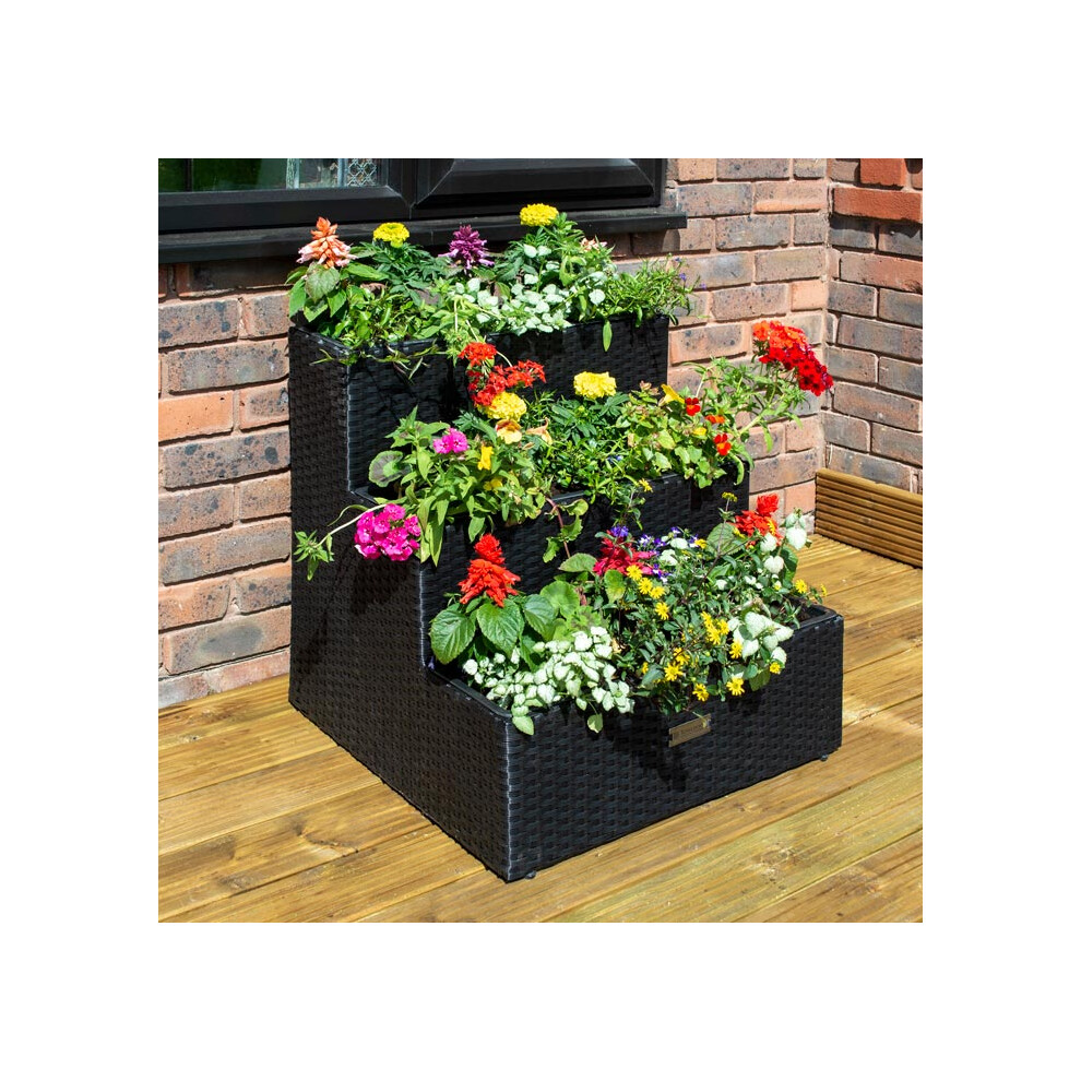 Tier Rattan Planter - Steel - L62 x W60 x H62 cm - Black