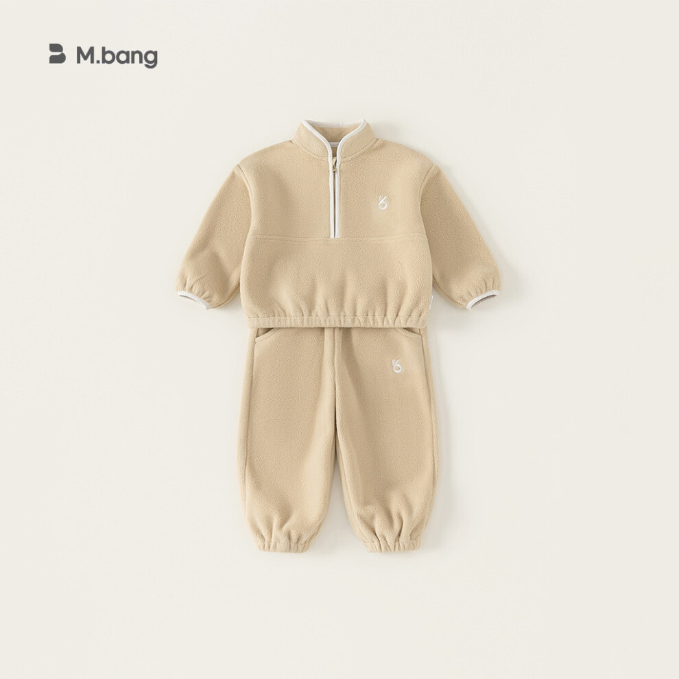 (Khaki,120cm)Ensemble sport décontracté enfant col montant fermeture éclair logo brodé minimum