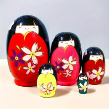 (Red) Colorful Wooden Nesting Dolls - Perfect for Christmas, Halloween, Thanksgiving & Birthday Decor | Educational Toy for Youngsters