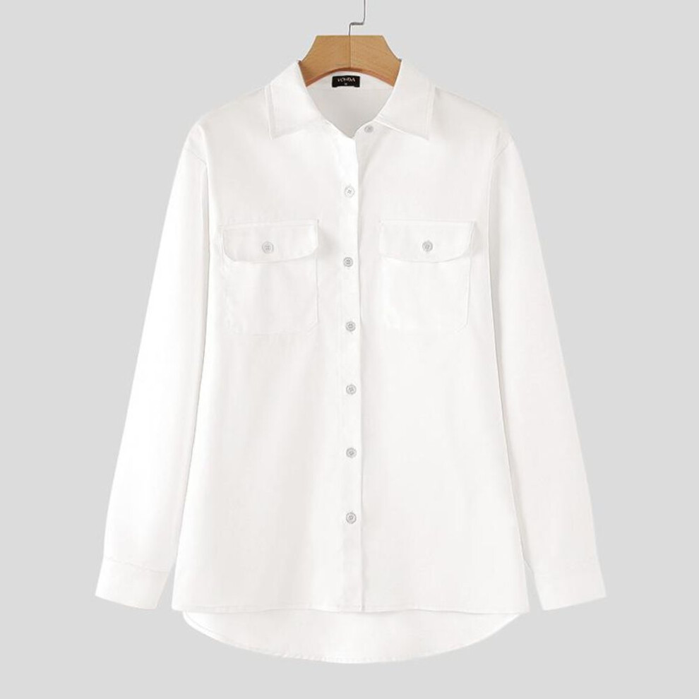 (S, white) Vonda Spring Women Fashion Casual Loose Long Sleeves Shirts