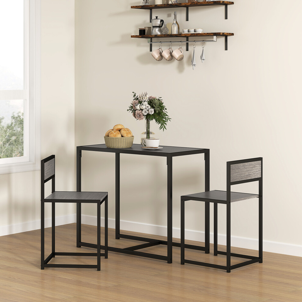HOMCOM 3 Piece Dining Table Set with Metal Frame Grey Wood-Effect