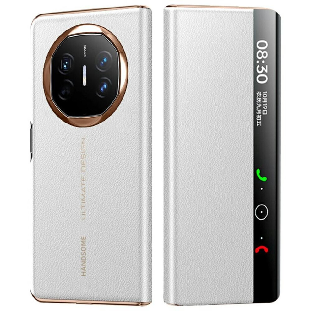 (as the picture, Ivory White) For Huawei Mate X6 Case View Window Auto Wake/sleep Leather Flip Phone Cover Litchi Texture