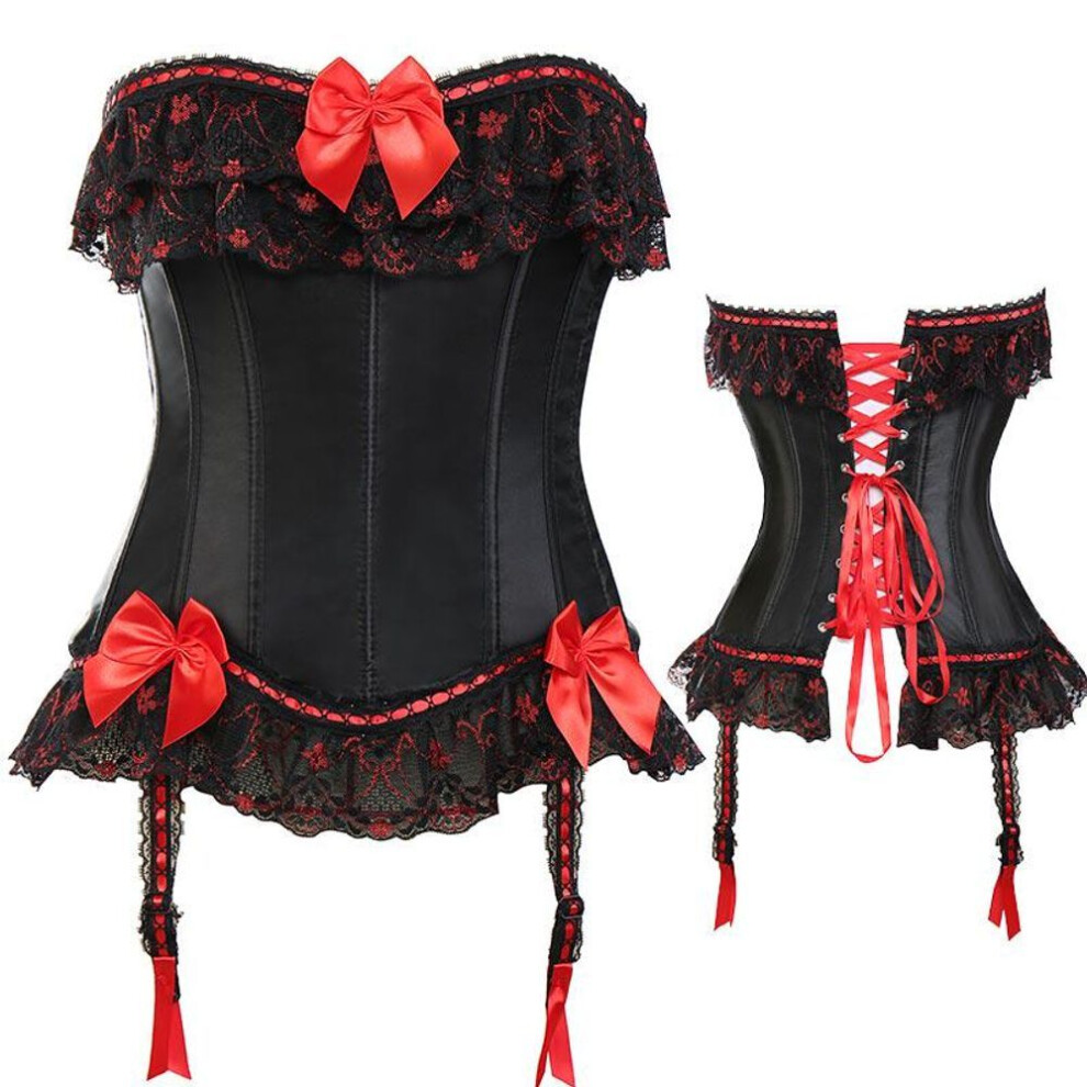 (black, S) Women Lolita Clubwear Lace Up Boned Steampunk Corset Bustier Top Plus Size Overbust Party Costume