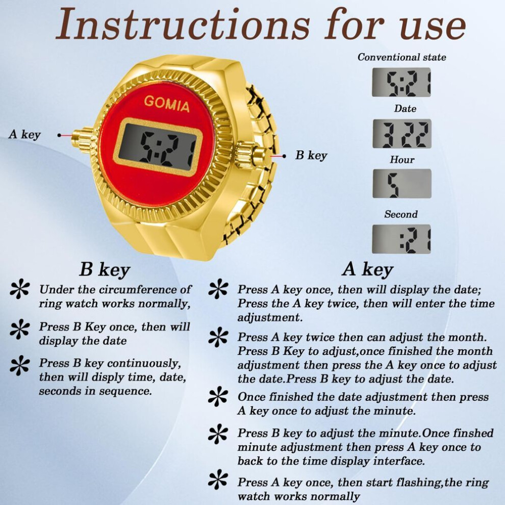 Ring Ring Watch Digital Led Calendar Stopwatch Free Size Ring Clock Retro Stylish Waterproof Silver Fashion Accessory Birthday Christmas Day Gift For
