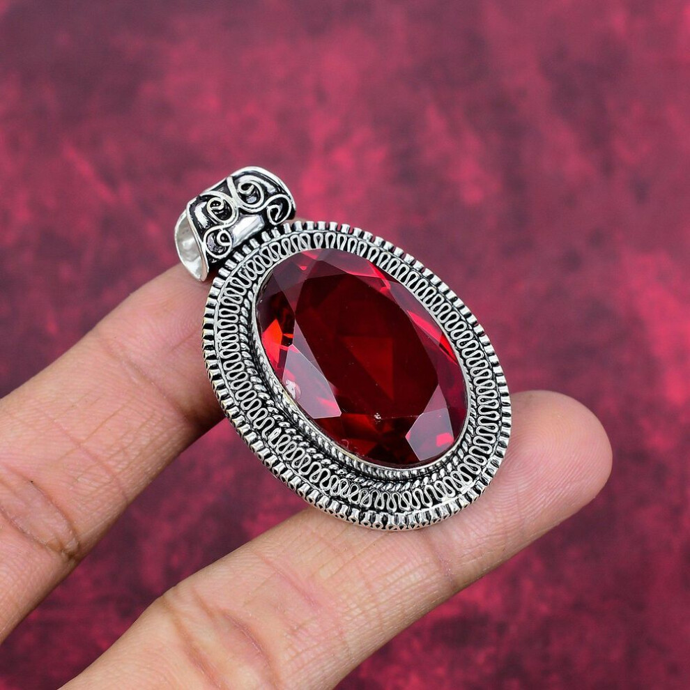 Red Garnet Jewelry, 925 Solid Sterling Silver Pendant, Handmade Gemstone Jewelry Pendant For Memorial Day