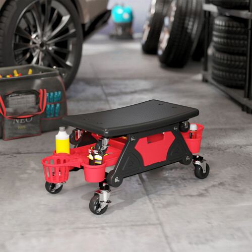 Homcom HOMCOM Rolling Mechanic Stool, 135kg Capacity Workshop Stool, Red