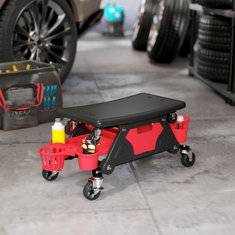 Homcom Rolling Mechanic Stool, 135Kg Capacity Workshop Stool, Red