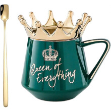 Creatieve kroon keramische koffiekop met deksellepel grote buik melk theekop mok gepersonaliseerd cadeau