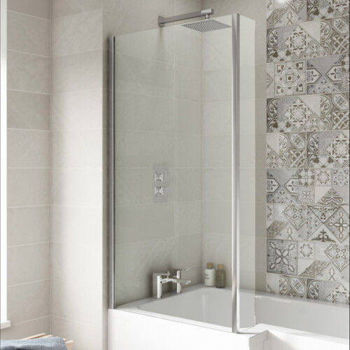 NES Home Nes Home Chrome 800mm L-Shaped Fixed Bath Screen 1