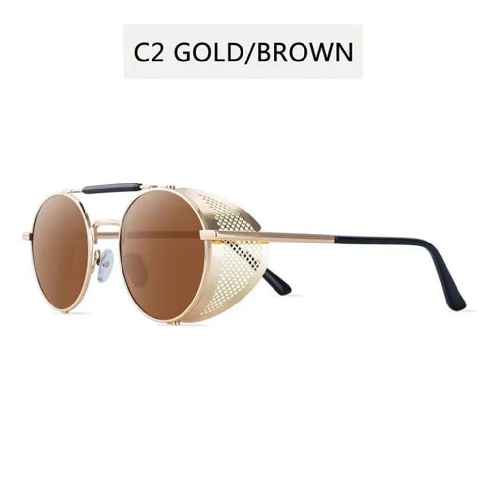 (gold,brown) Steampunk Sunglasses For Men Women Trend Brand Designer Metal Vintage Sun Glasses Uv400 Protection Eyewear