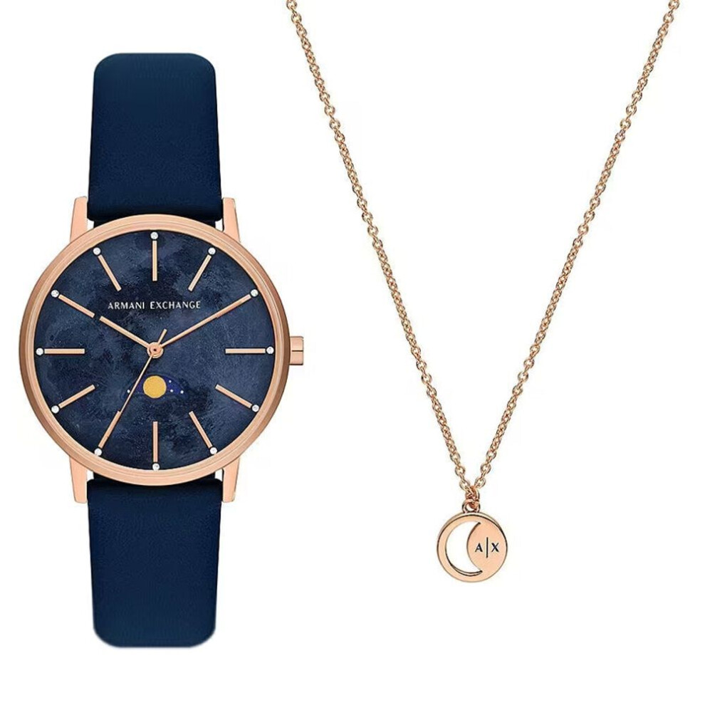 Armani Exchange Ax7149set Women's Blue Leather Watch & Necklace Gift Set