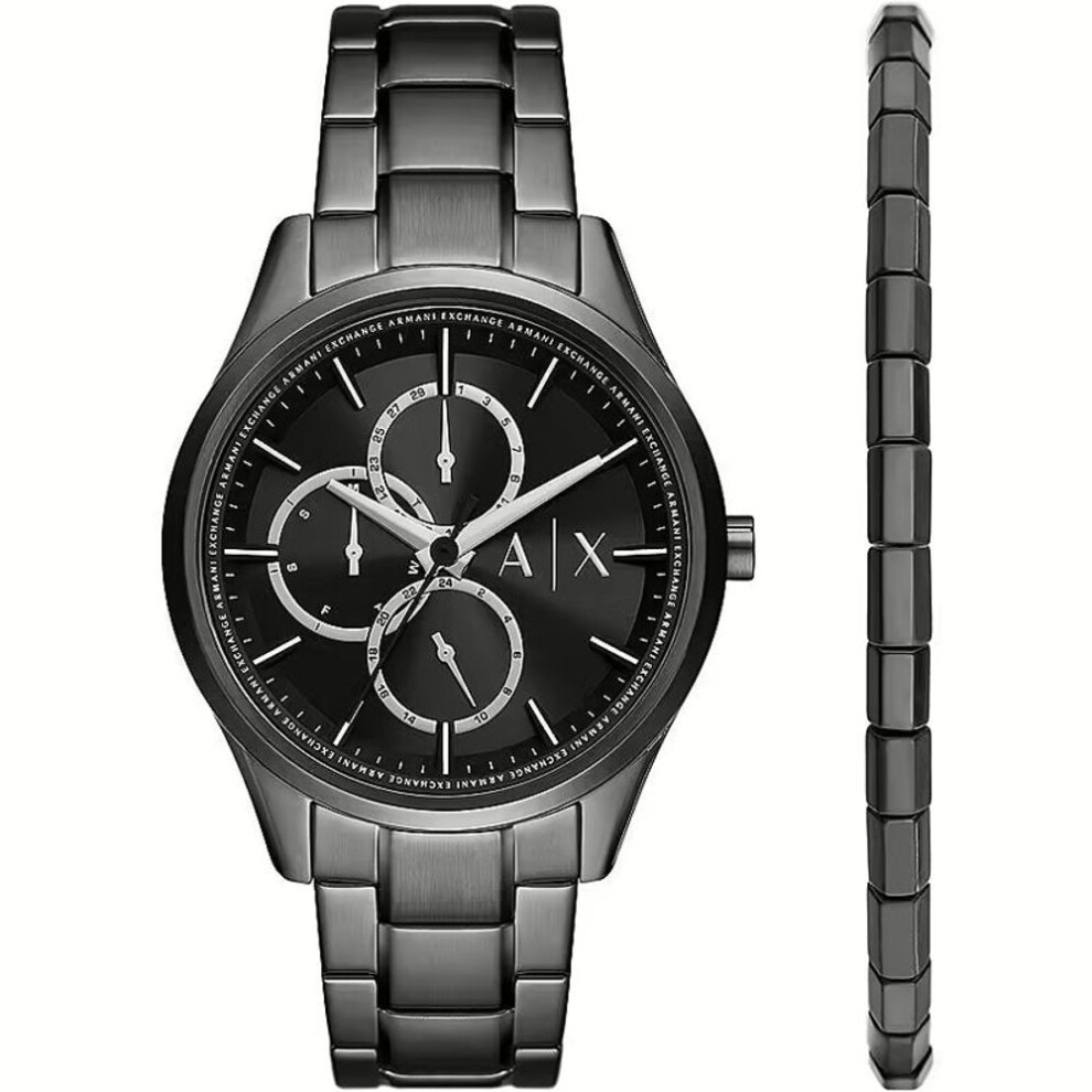 Armani Exchange Ax7154set Men's Black Stainless Steel Watch & Bracelet Gift Set