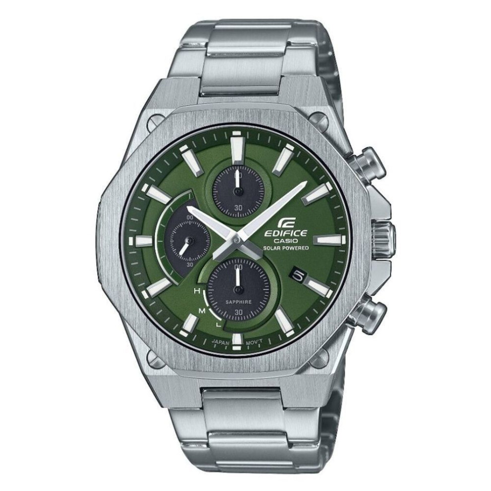 Casio Edifice Efs-s570d-3auef Men's Solar Chronograph Watch - Green Dial, Stainless Steel Bracelet