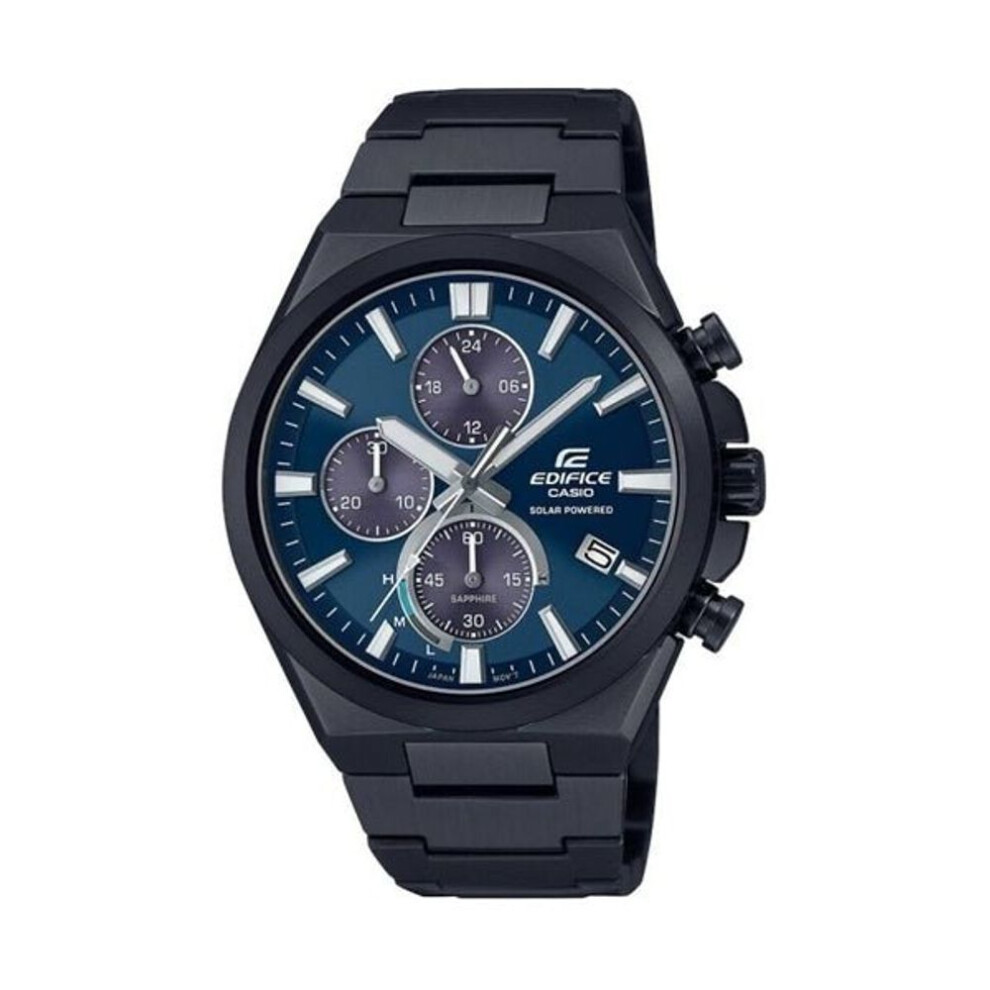 Casio Edifice Efs-s630dc-2avuef Men's Solar Chronograph Watch - Blue Dial, Black Ion-plated Stainless Steel Bracelet
