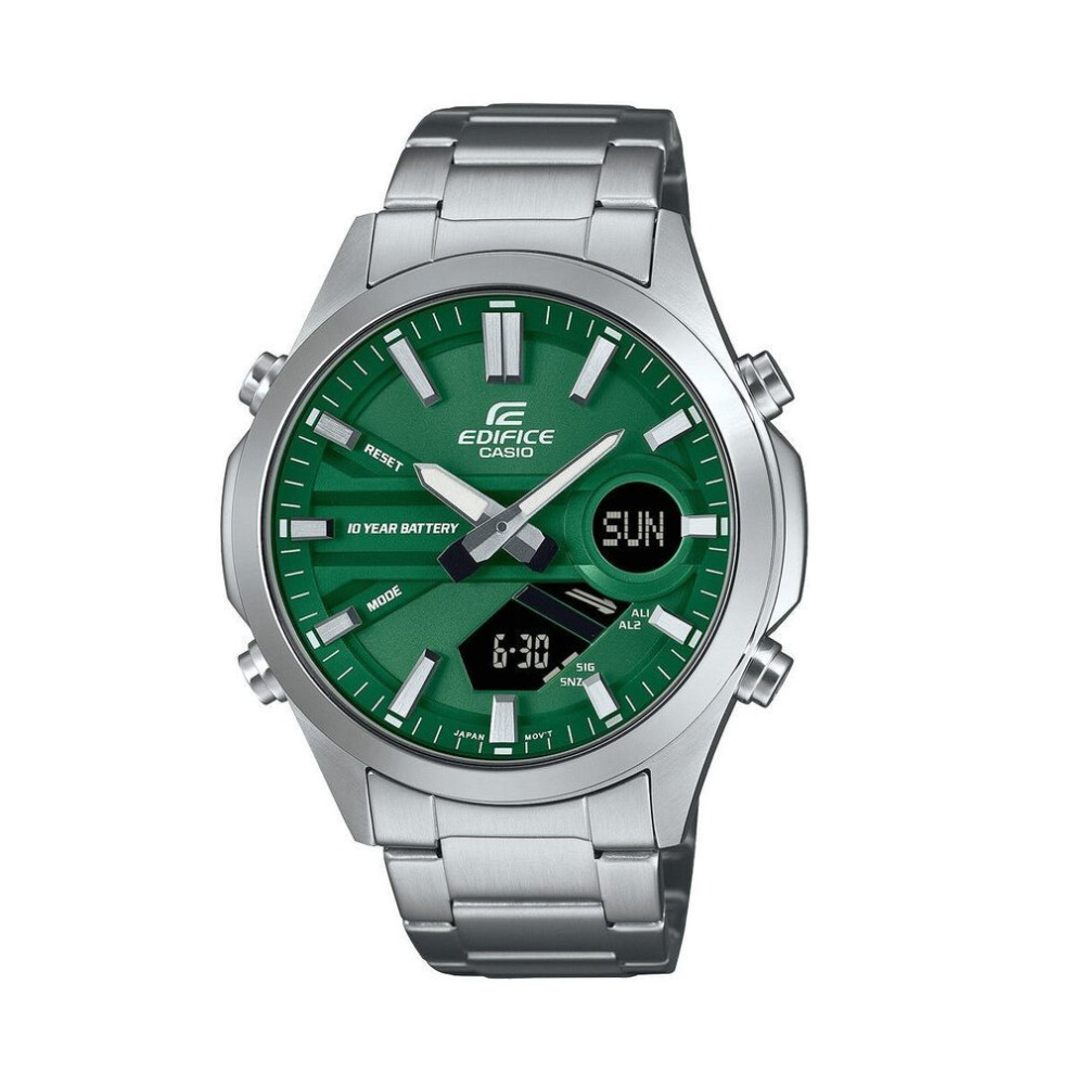 Casio Edifice Efv-c120d-3aef Men's Analog-digital Watch - Green Dial, Stainless Steel Bracelet