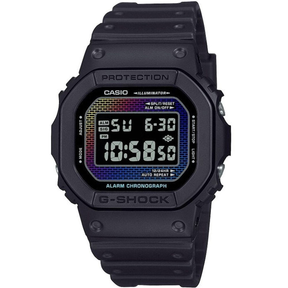 Casio G-shock Dw-5600rw-1er Men's Digital Watch - Black Resin Strap With Rainbow Brick Wall Design
