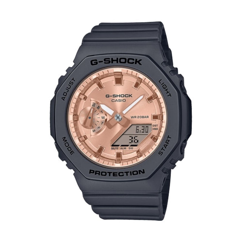 Casio G-shock Gma-s2100md-1aer Women's Watch – Black Resin, Pink Gold Dial