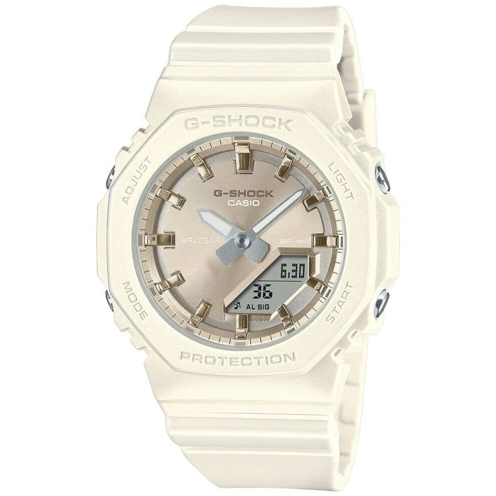 Casio G-shock Gma-p2100st-7aer Women's Analog-digital Watch – White Resin Band, Pearlescent Finish, Bio-based Materials, Water Resistant