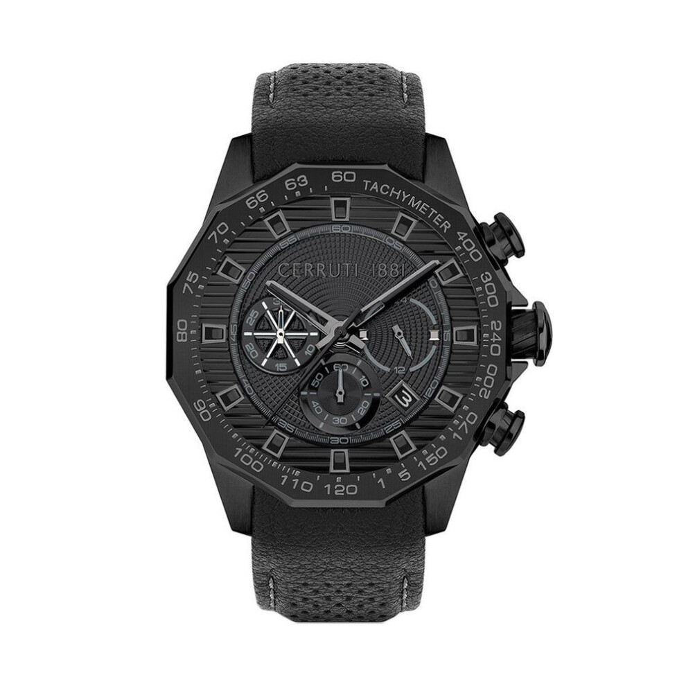 Cerruti 1881 Molveno Ciwgc2114003 Men's Quartz Watch - Black Ion-plated Case, Black Dial, Leather Strap