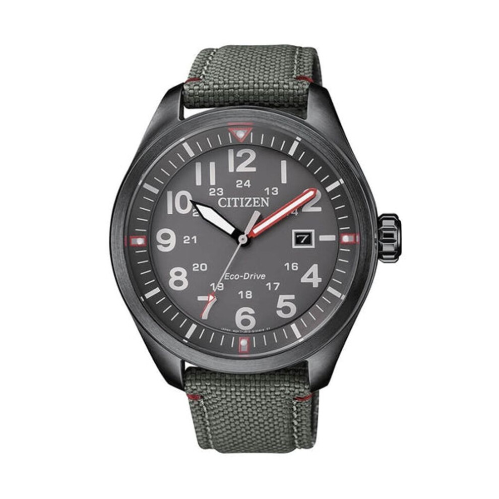 Citizen Aw5005-39h Men's Eco-drive Military Watch, Black Dial, Green Nylon Strap
