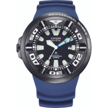 Citizen Bj8055-04e Men's Promaster Eco-drive Professional Diver 300m Watch, Black Dial, Blue Rubber Strap