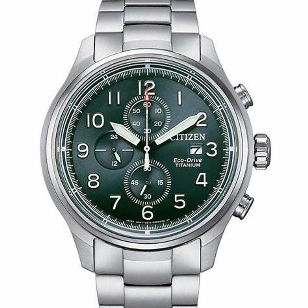 Citizen Ca0810-88x Men's Eco-drive Chronograph, Green Dial, Super Titanium Bracelet