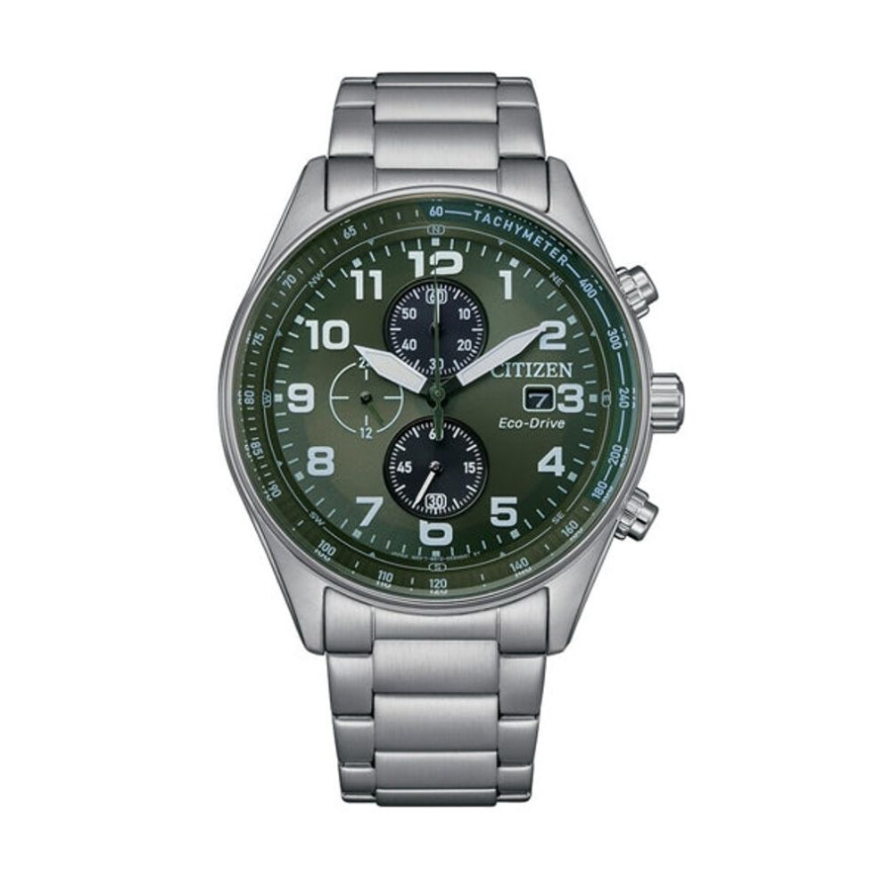 Citizen Ca0770-72x Men's Eco-drive Chronograph Watch, Green Dial, Stainless Steel Bracelet