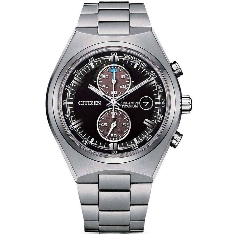 Citizen Ca7090-87e Men's Eco-drive Super Titanium Chronograph, Black Dial, Titanium Bracelet